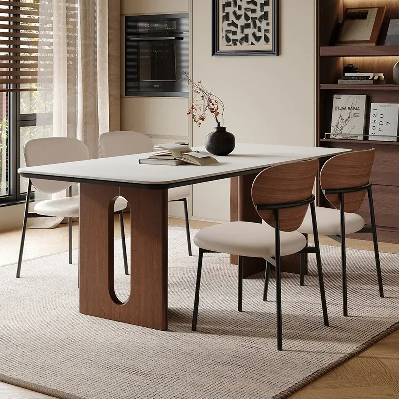 Solid wood rock slab dining table and chairs, walnut modern home small apartment dining table
