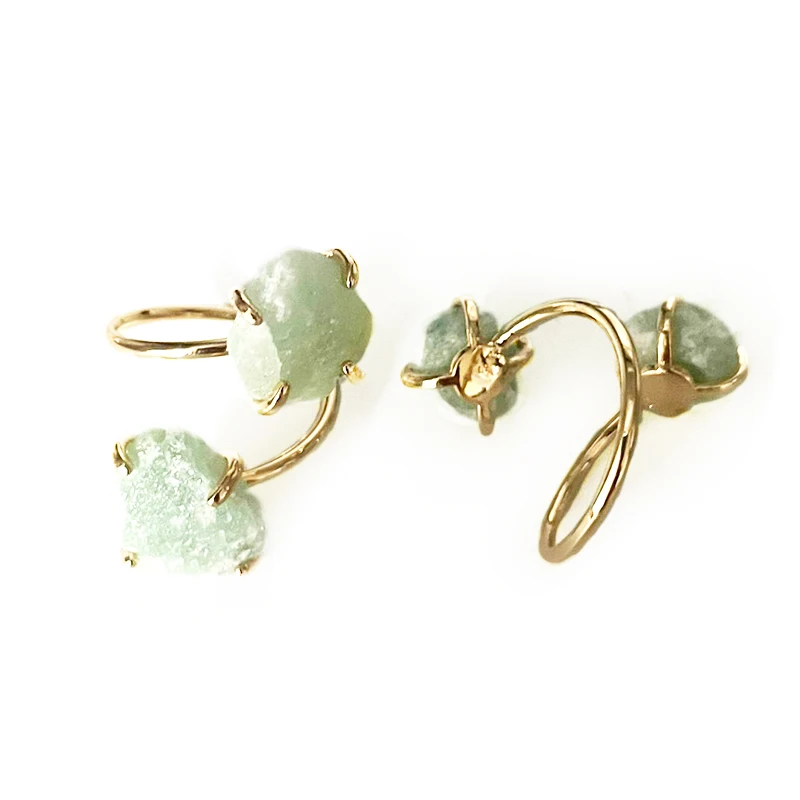 Irregular Green Aventurine Open Ring for Women Girls Claw Setting Gold-color Boho Rough Natural Stone Finger Jewelry Resizable