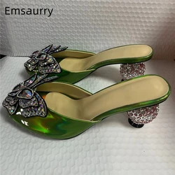 Diamond Butterfly-Flower Modern Sandals donna Laser Patent Leather ingioiellato strass tacco sferico Slingbacks Mules Summer