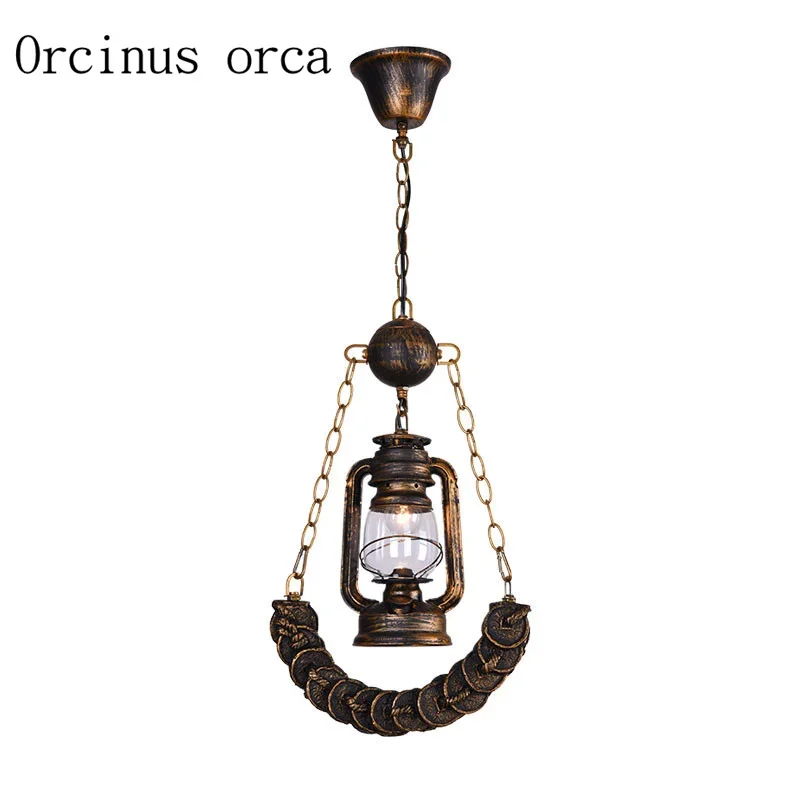 American Creative Industrial Wind Iron Chandelier restaurant  vintage wooden bedroom personality living room glass chandelie