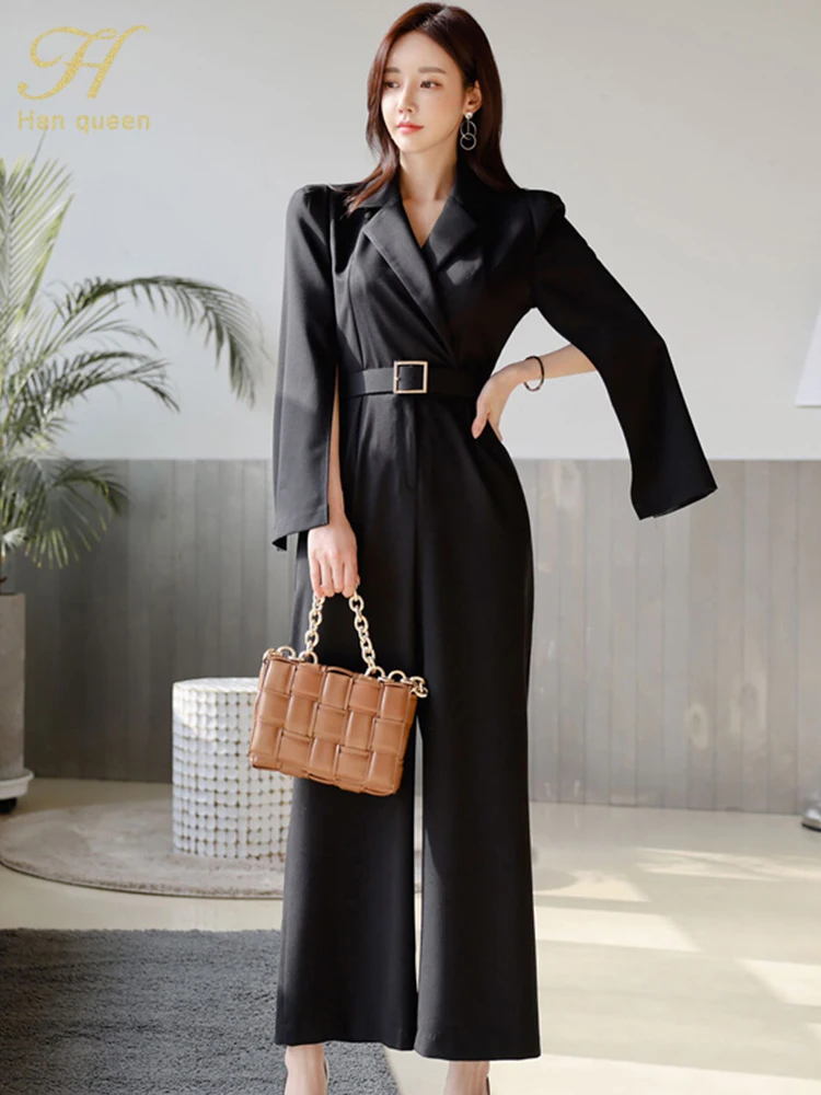 H Han Queen Hot Sale Elegant Casual Office High Waist Rompers Summe Business Jumpsuits Women Wide Leg Trousers Long Playsuits