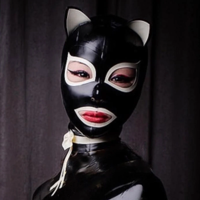 

Латексная Маска для косплея кота Gummi с ушками Резиновая женская мужская черно-белая Фетиш капюшон головной убор ручной работы RLM018