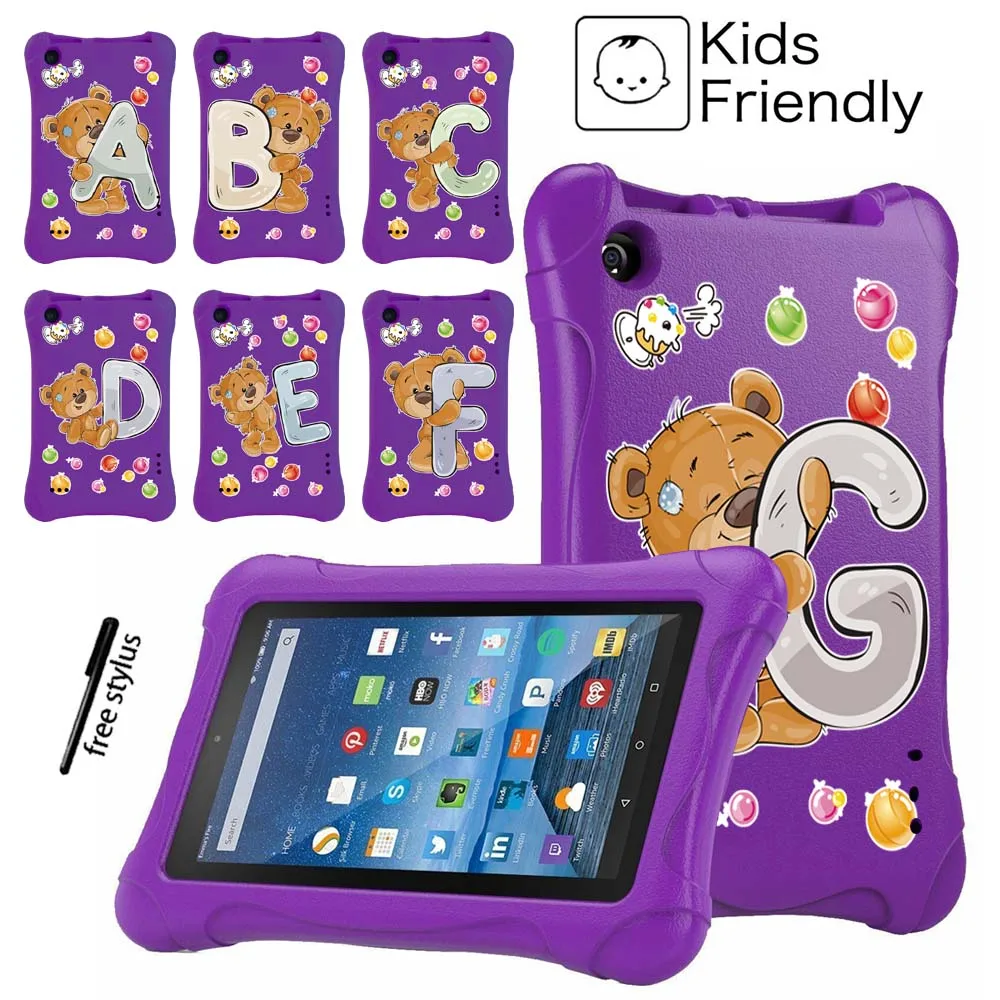 Tablet Case for Fire 7 Kids Shockproof  EVA Full Protection Safety Without Protective Cover + Free Stylus