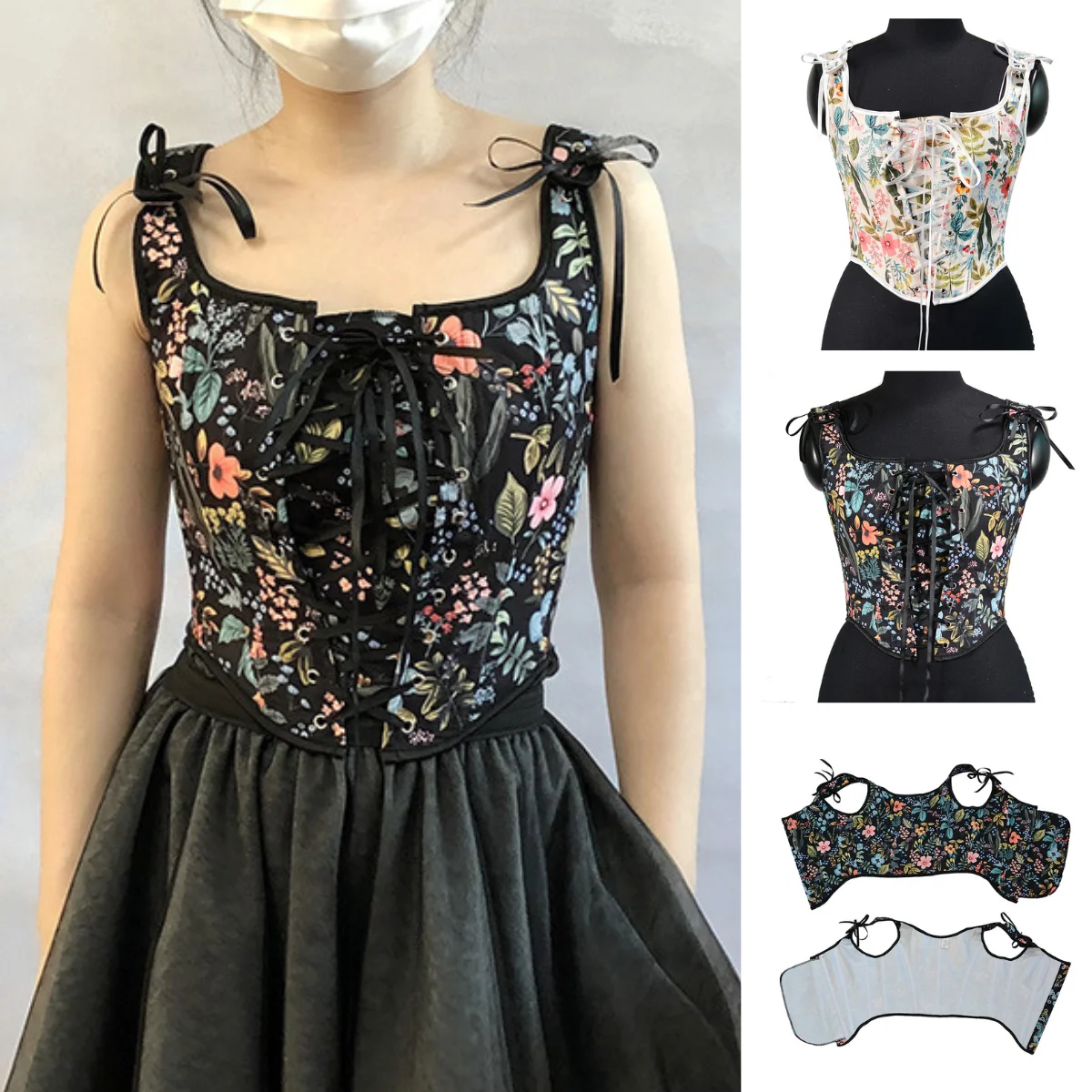 

Vintage Corsets Lace Up Bodyshaper Camisole Women Overbust Bustier Flower Vest Shapewear Tank Top Fit Brocade Corselet Crop Tops