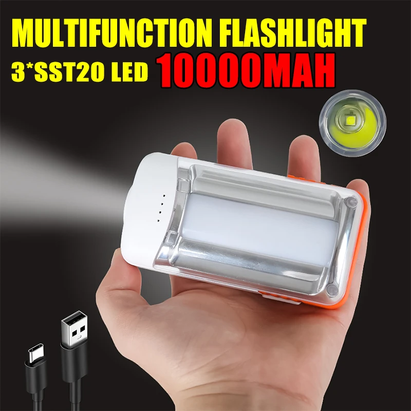 2-in-1 LED Flashlight 10000mAh Rechargeable Multifunctional Outdoor Camping Compact Portable Large Capacity Portable Power Bank