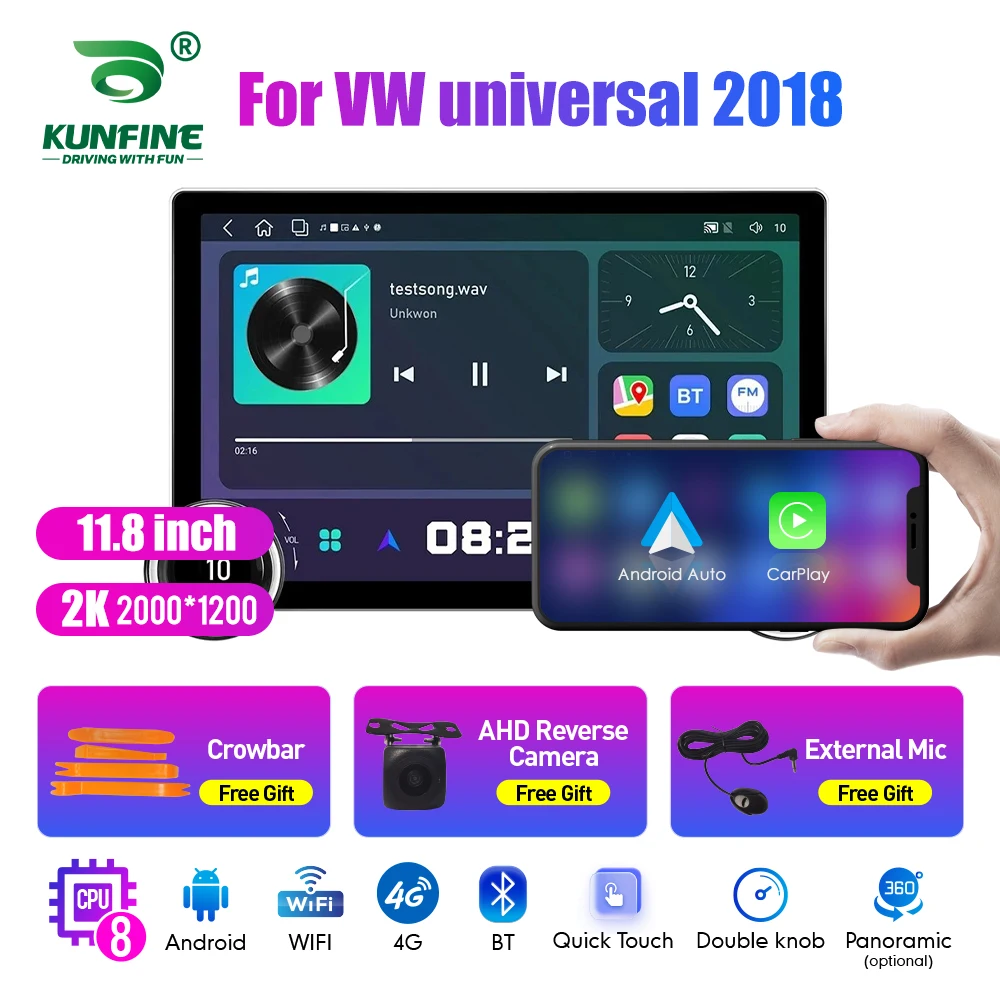 Radio mobil 2 Din 11.8 inci 2K, Radio DVD Multimedia pemutar Video Android Auto Carplay untuk mobil Honda Universal 2018