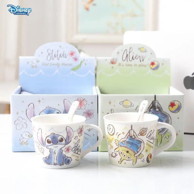 Disney Winnie the Pooh Stitch Mug Ceramic Mug with Spoon Cute Cartoon Home Coffee Mug Color Box Gift Giving Gift