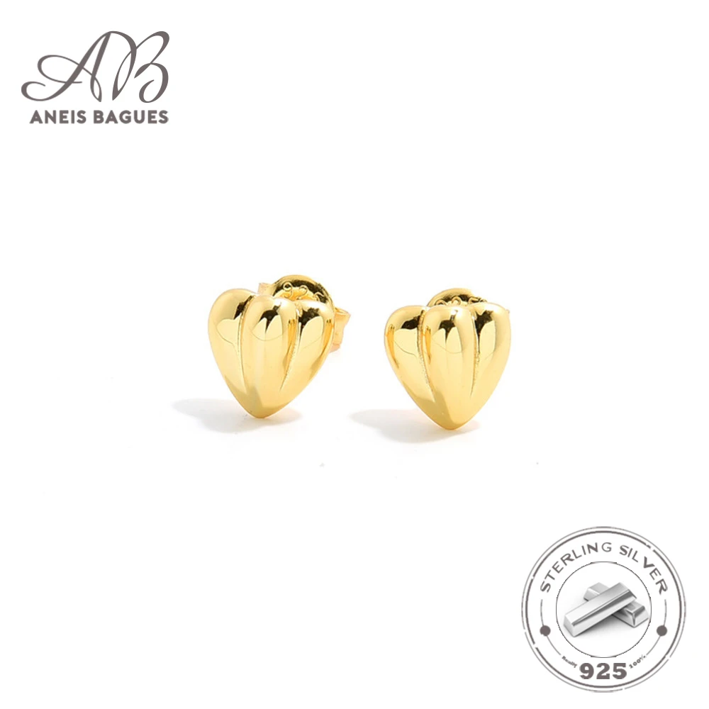 

Aneis Bagues 925 Sterling Silver 18K Gold Plated Simple Heart Shaped Earrings For Women Niche Design Fine Jewelry Stud Earrings