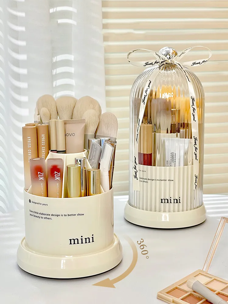 

360° Rotating Makeup Brush Holder With Lid Luxury Cosmetic Organizer Lipstick Eyebrow Pencil Holder Eye Shadow Storage Box