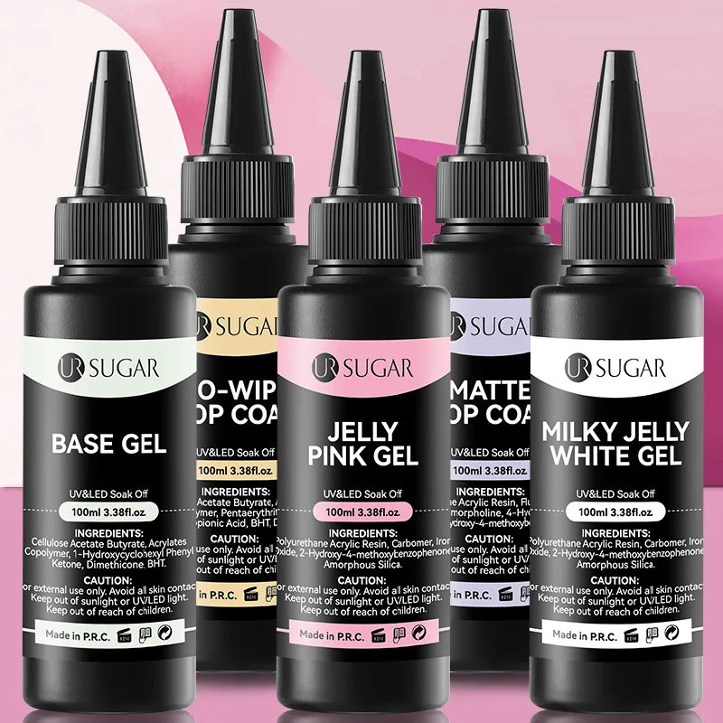 Ur Suiker 100Ml Melkachtige Gelei Wit Roze Kleur Gel Geen Veeg Top Coat Versterking Gel Nail Art Weken Uv Led Lak Manicure