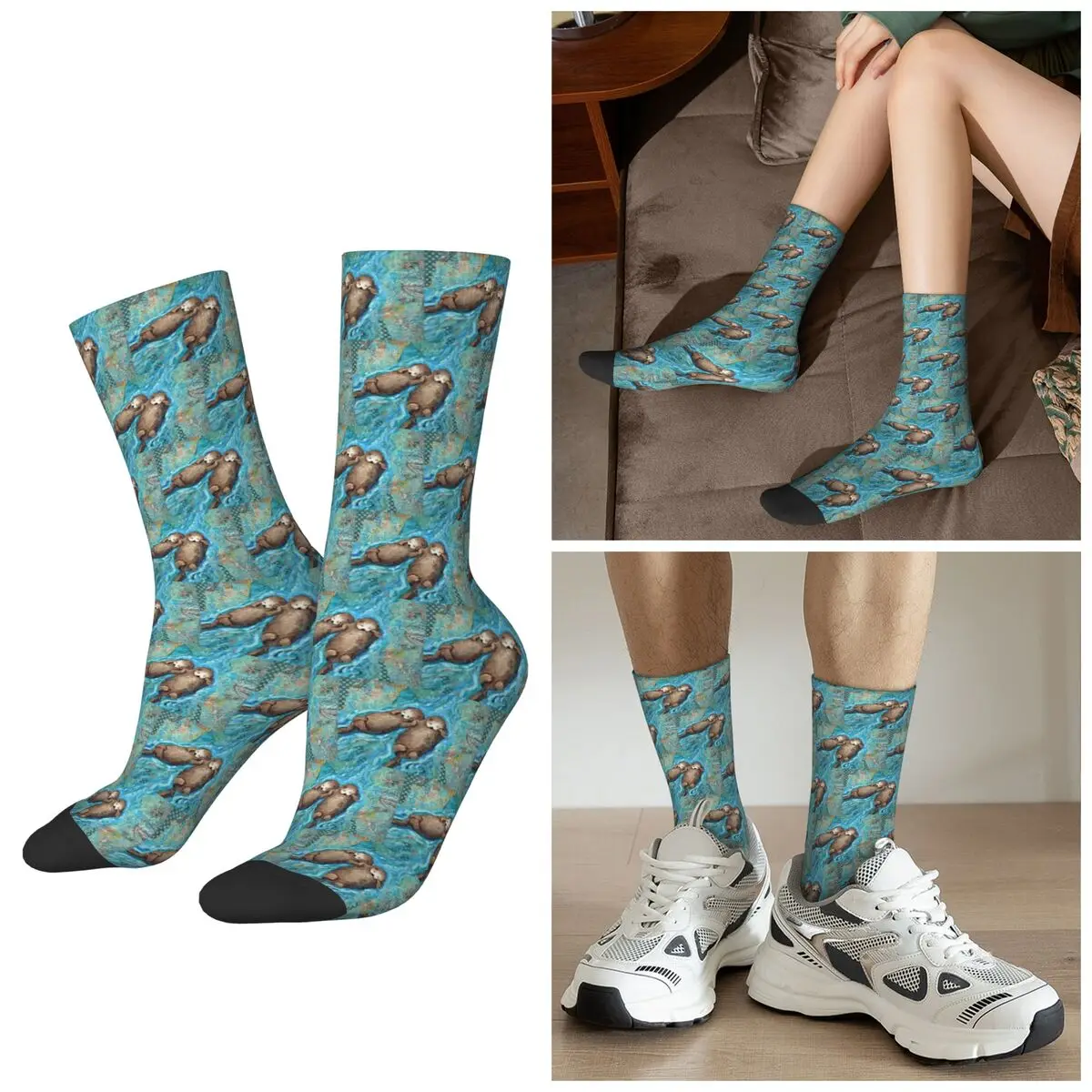 All Seasons Two Otter In The River Socks Harajuku Sport Middle Tube Socks Casual Stockings for Men Women Valentine's Day Gifts