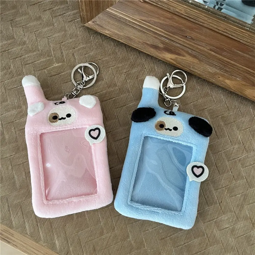 Porte-cartes photo en peluche de style coréen Kawaii pour filles, porte-cartes de bus INS 3 "avec pendentif porte-clés, conception de chiot, couverture de carte de dessin animé