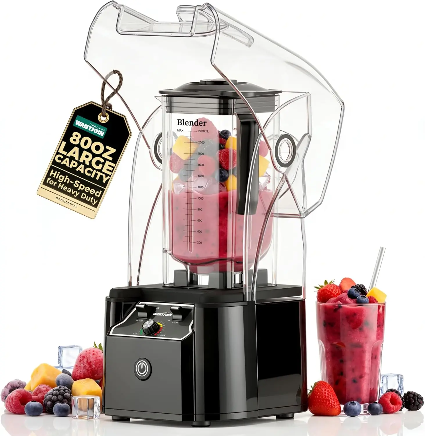 

Professional Commercial Blender With Shield Quiet Sound Enclosure 2200W Industries Strong and Quiet Professional-Grade Power