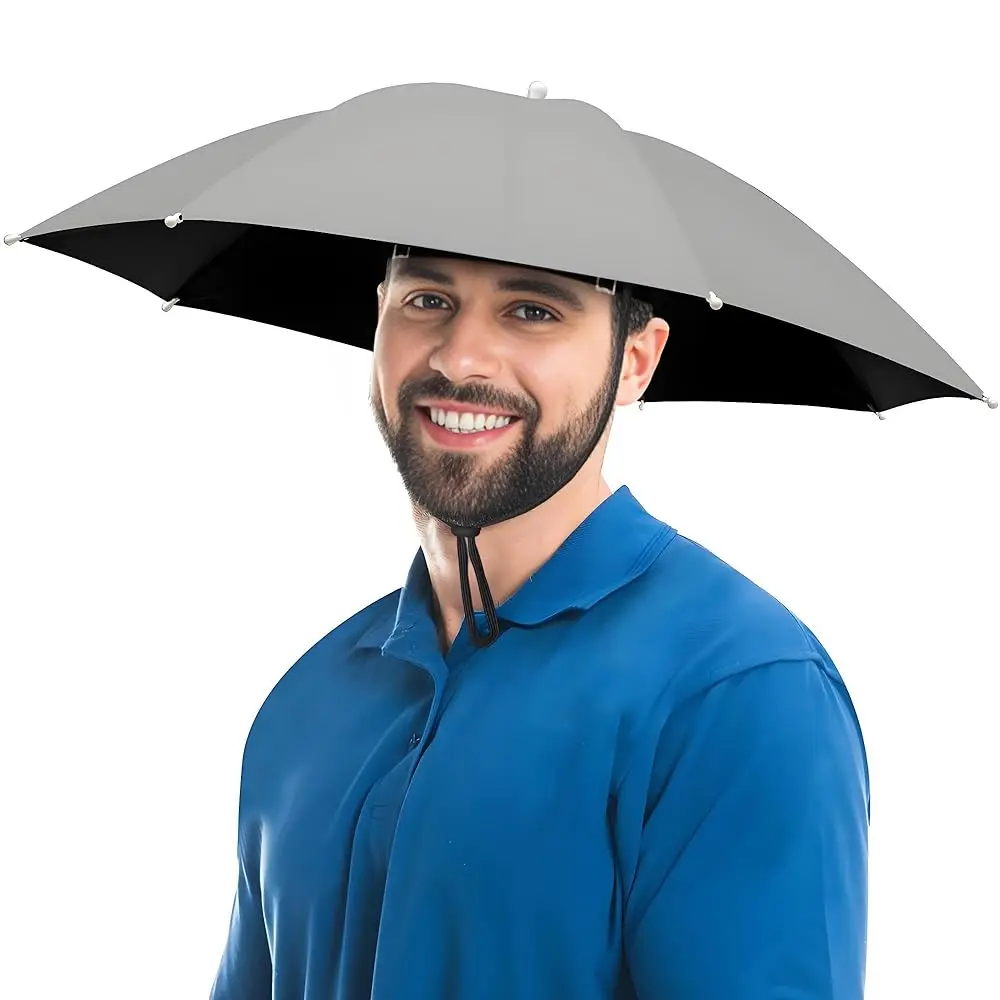 

Fishing Umbrella Hat for Adults Women and Men-Lightweight Sun Rain Cap with 8 Ribs, 0.5 oz, Fits 20.9-25 Heads, Perfect