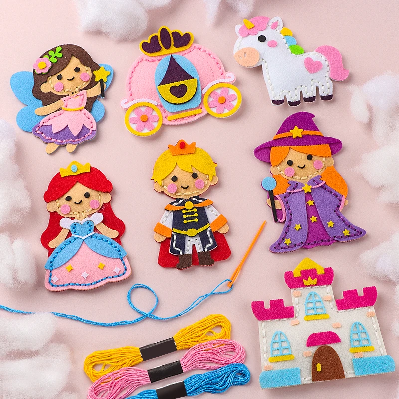 Kids Felt Sewing Kit 7Pcs Princess Unicorn Castle DIY Craft Set, My First Sewing Toy Educational Handmade Art Kit for Girls Begi view 5