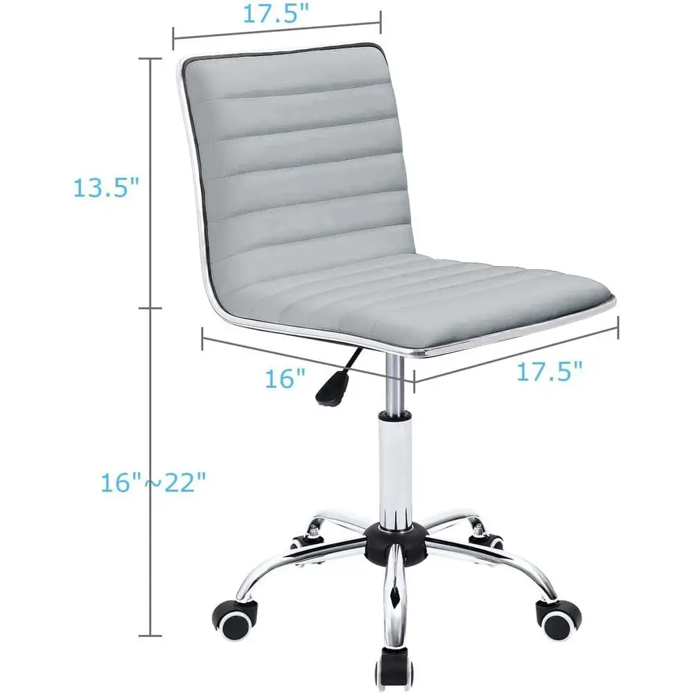 Retro Style Armless Ribbed Light Grey Mid-Back Swivel Chair for Computer Desk