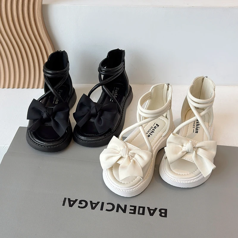 

Girls' 2026 Summer Sweet Bow Decorative Casual Sandals Children's Fashion Roman Beach Gladiator High Toe Comfortable Sandals.