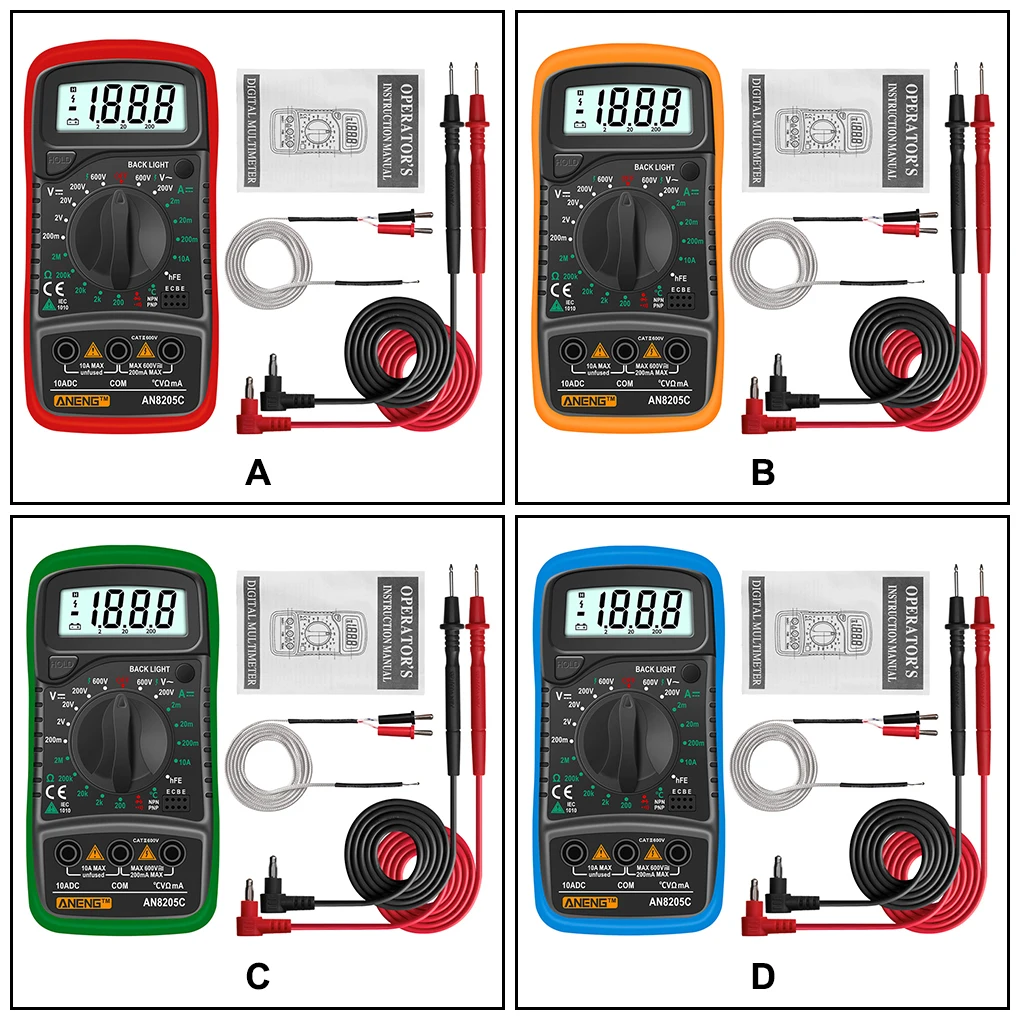 ANENG AN8205C Multimeter Backlight Voltmeter Ammeter Portable Triode Tester Battery Operated Repairing Detector Green