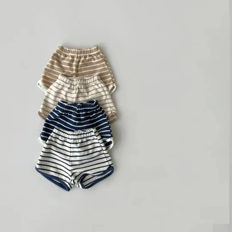 2024 Summer New Baby Cotton Loose Shorts Infant Boy Cotton Simple Plaid Pants Toddler Girl Striped Shorta Casual Children Outfit