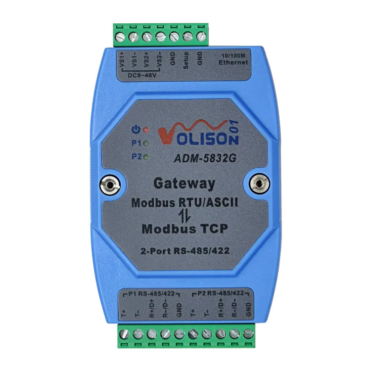 ADM-5832G Industrial Grade 2-port Rs485 /422 Gateway server Modbus Rtu To Modbus Tcp converter Din Guide Rail Installation