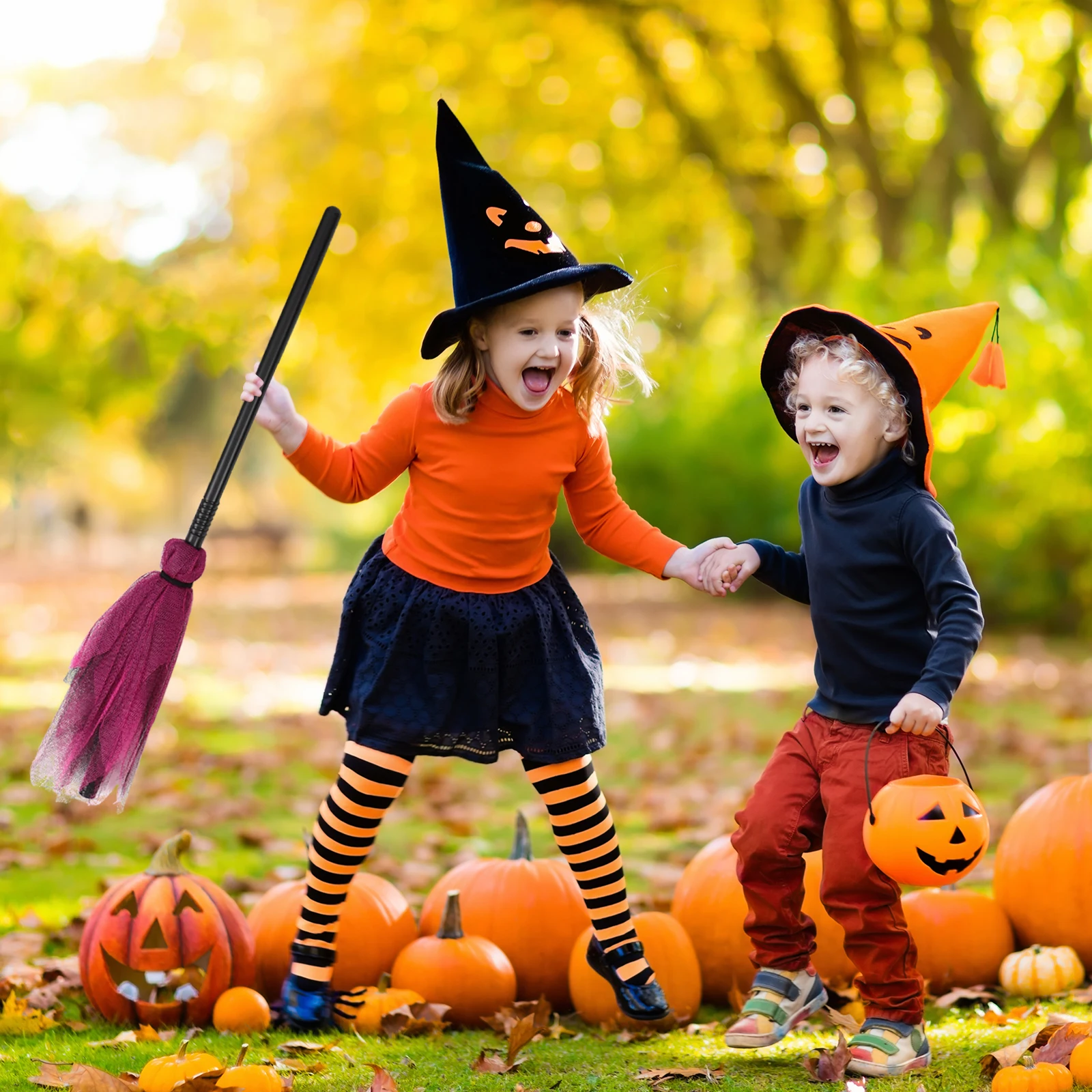 

3pcs Witch Plastic Broom Lightweight Halloween Props Cosplay Yarn Broom Party Favors Fun Scene Decoration Role Play Gifts