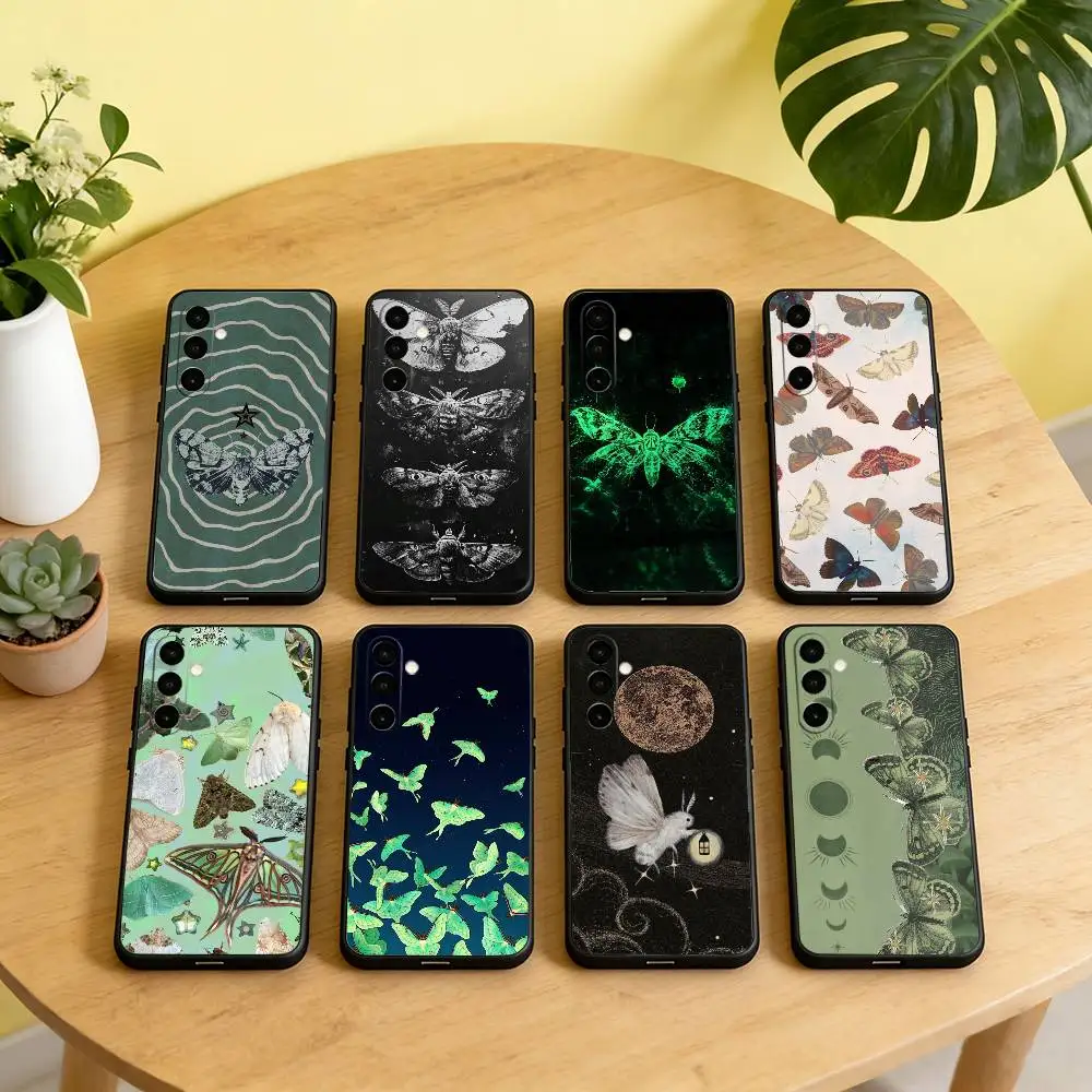 Vintage Moths Phone Case For Samsung Galaxy A73,A72,A71,A70,A53,A52,A51,Soft Silicone Black Cover