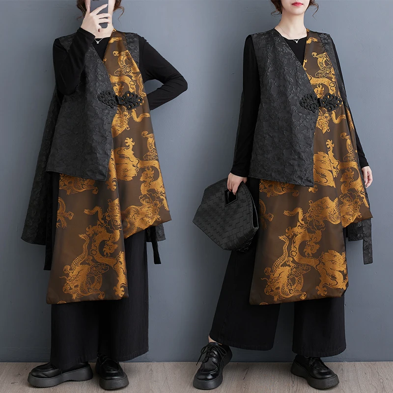 

Fashionable Heavy-Duty Sleeveless Vest Autumn Wear Layering Clothing Versatile High Waist Commute Style Polyester Fiber