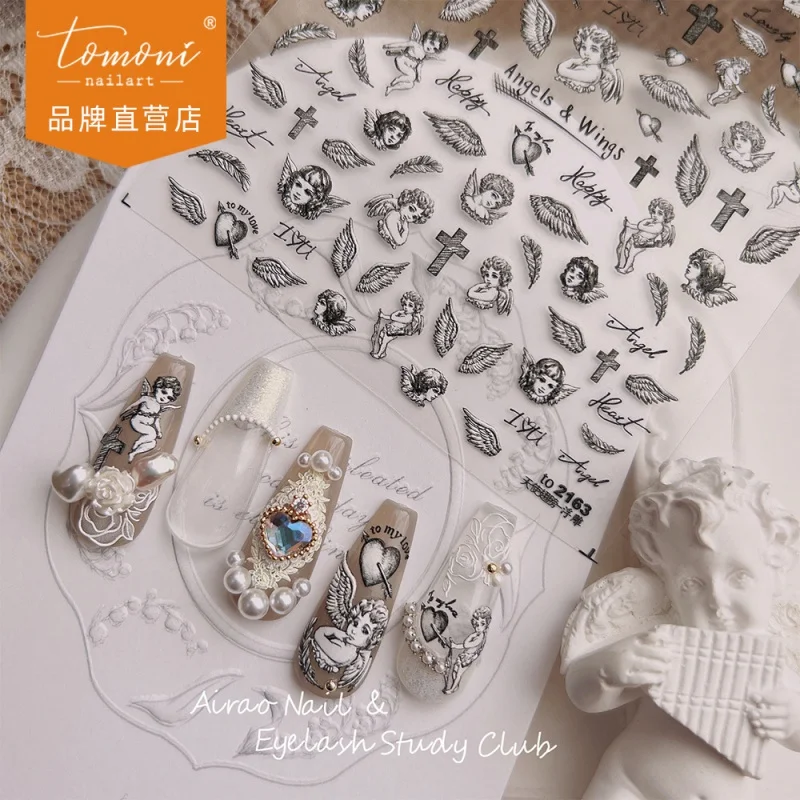 [Meow.Sensei] Relief nail Stickers Popular Japanese-Style Retro Sticker Sketch Angel Ornament