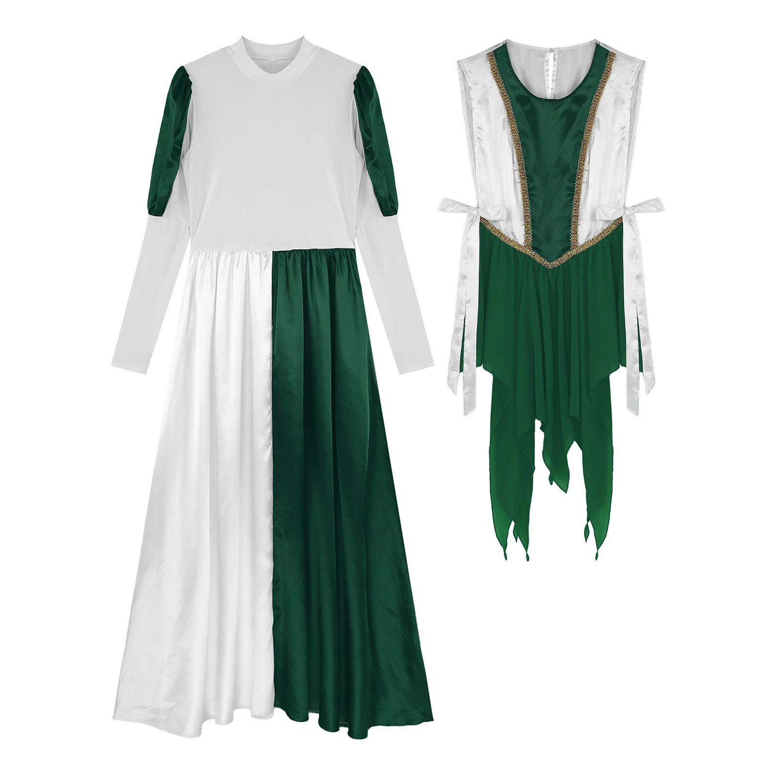 Vrouwen Kerkkoor Aanbidding Liturgische Outfit Moderne Lyrische Lof Dans Jurk Lange Mouw Jurk Met Lace-Up Tuniek danskleding