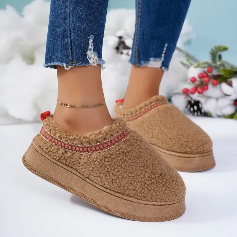 Fashion Winter Plush Warm Platform Half Slipper Cover Head Anti Slip Thick Bottom Boots Womens Cottn Shoes Outdoor Camel