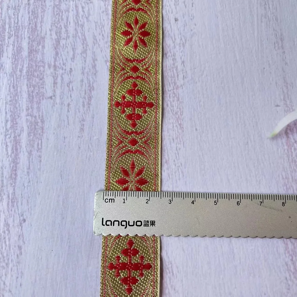 10yards/lots Woven Jacquard Ribbon Ethnic lace Gold 2.5-3.3 cm Geometric figure pattern Garment accessories LS-9446