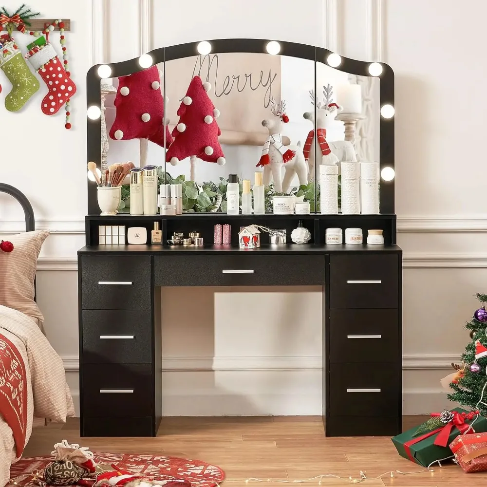 Vanity Desk with Large Lighted Mirror for Christmas Day, 43.3