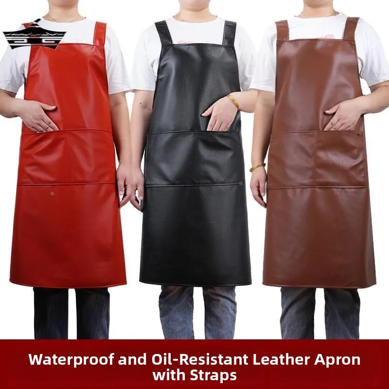 Delantal de cuero suave para adultos, impermeable, resistente al aceite, ropa de trabajo de cocina, mono de moda para hombre, chaleco de trabajo para el hogar, otoño