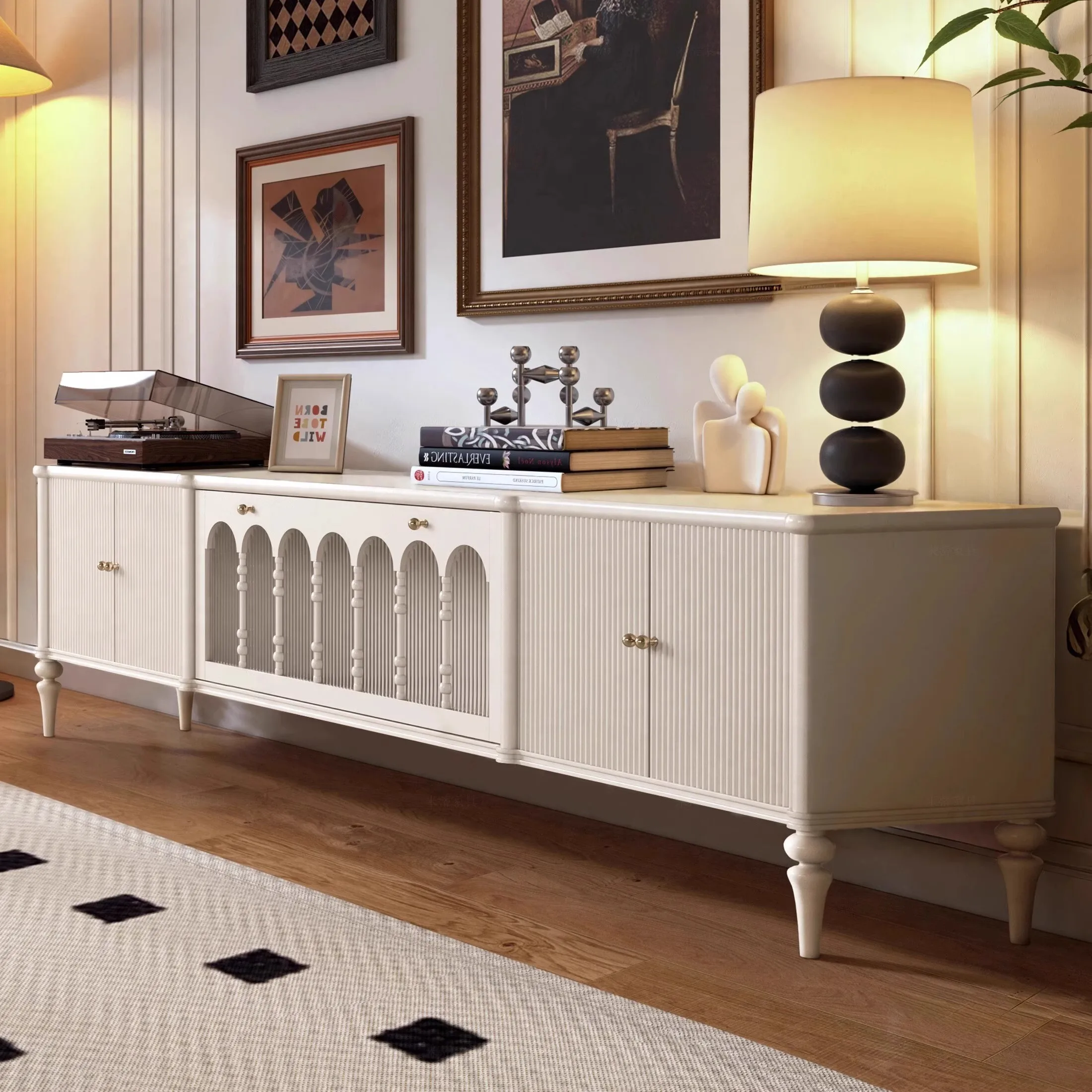 YJQ French retro solid wood TV cabinet coffee table combination living room household small apartment TV cabinet