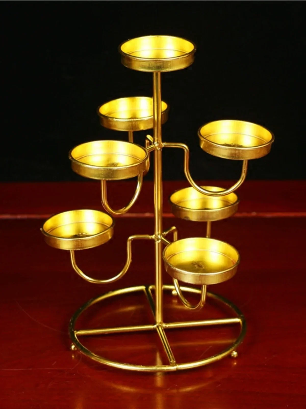 Seven star butter lamp holder with seven lotus flowers for Buddha butter lamps