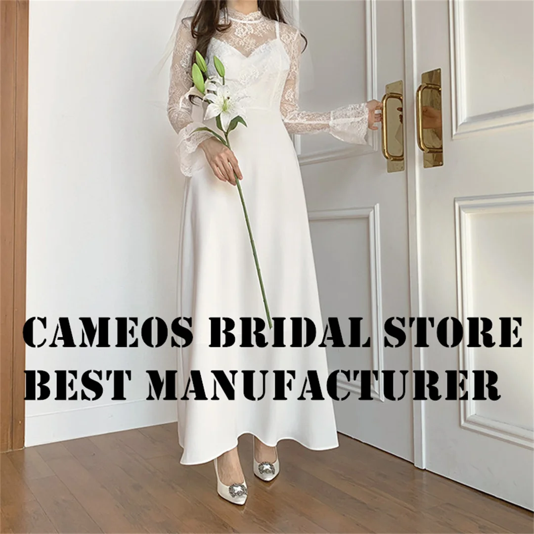 

SONDR Custom Made Long Sleeves Lace Satin Wedding Dresses Korea High End Elegant Brides Gowns Ivory Women Bridal Dresses