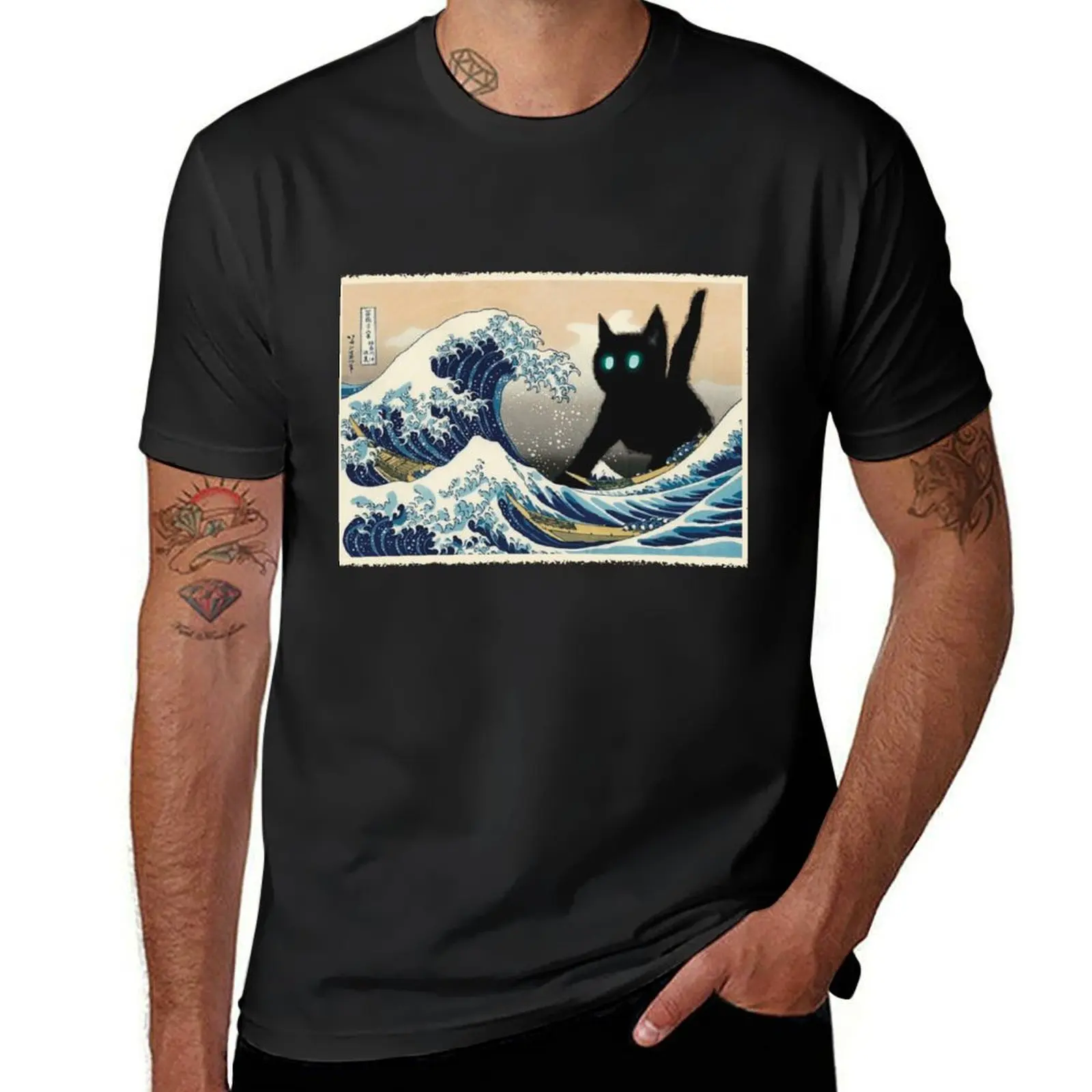 

The Great Wave off Kanagawa, Cat attack T-Shirt shirts graphic tees blacks mens big and tall t shirts