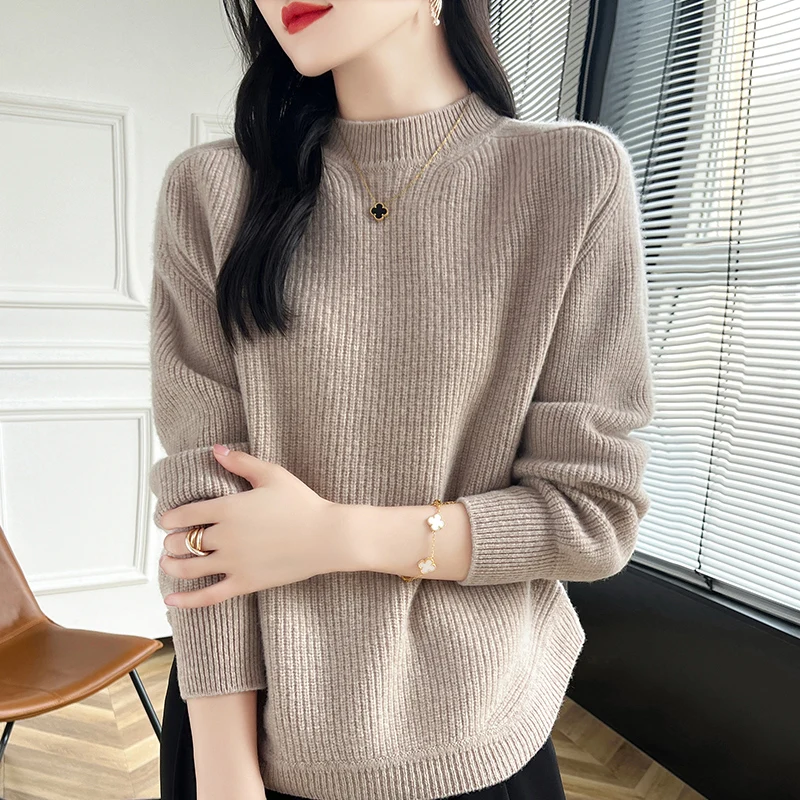 New Women Half High Collar Pullover Autumn Winter Cashmere Sweater 100% Merino Wool Knit Female Clothing Korean Fashion Soft Top