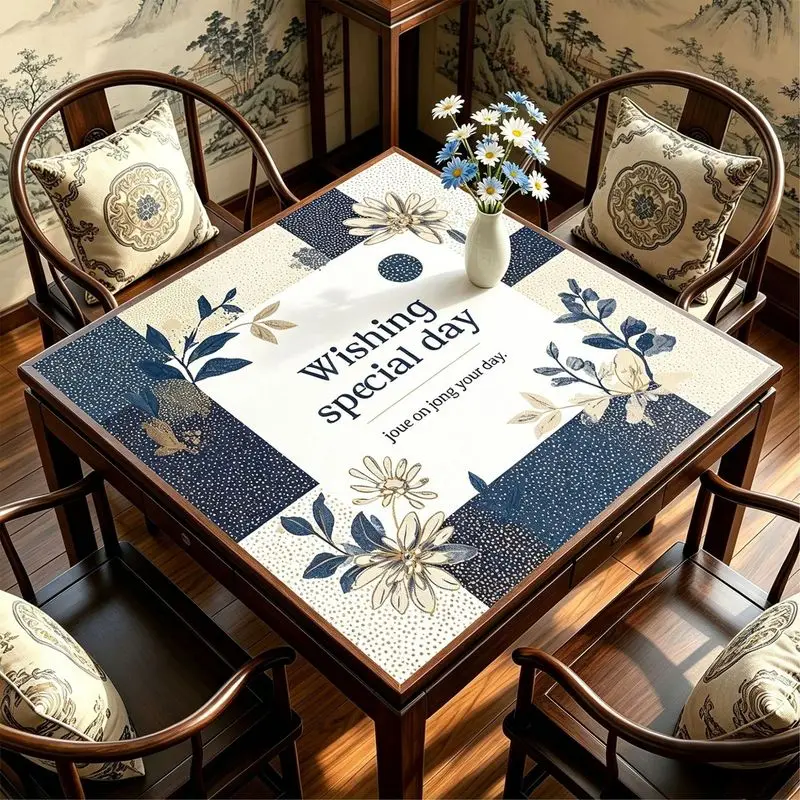 VIKAMA French Country Floral Mahjong Mat Silent Non Slip Foldable Square Game Pad Warm Vintage Botanical Desktop Decor