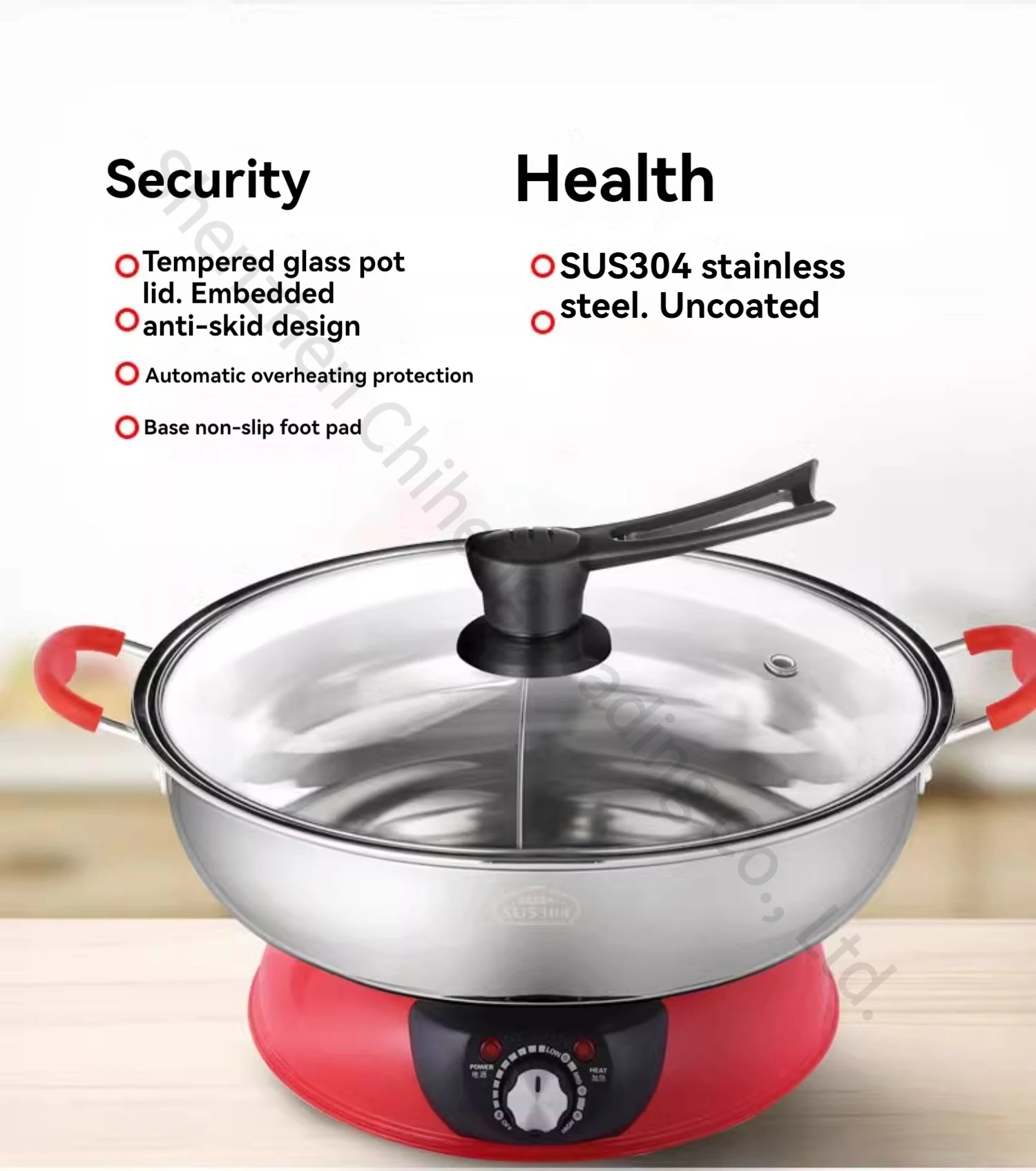 5L Stainless Steel Electric Hot Pot Chinese Hot Pot Twin Divided Hot Pot Cooker