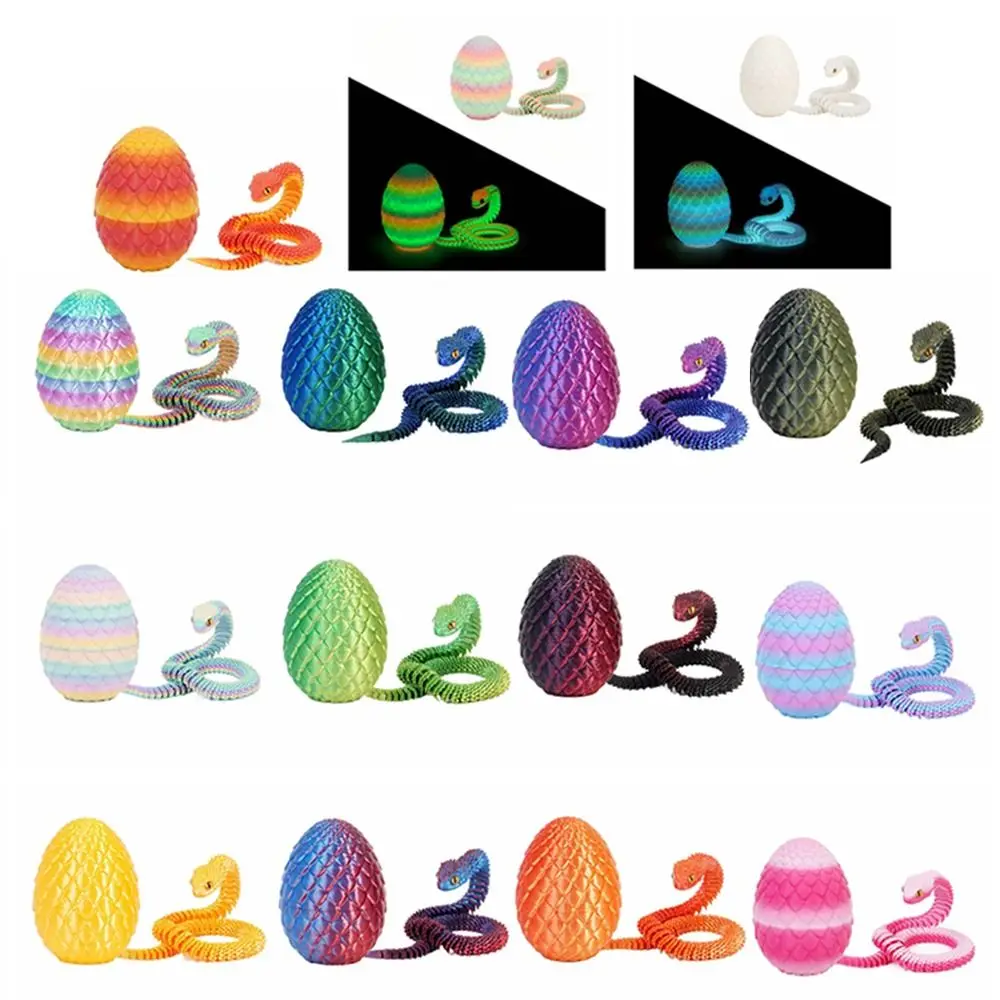 Creative 3D Printed Snake All-in-one Molding Candy Color Animal Simulation Model Flexible Rotatable 3D Printed Snake Egg