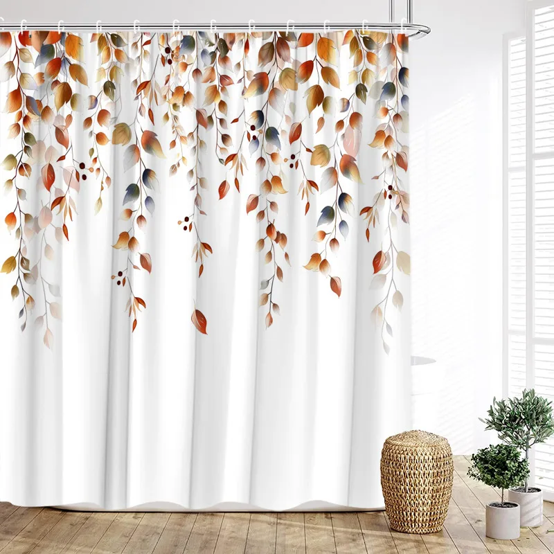 Autumn Leaves Shower Curtains Watercolour Eucalyptus Leaf Plant Modern Minimalist Fabric Bathroom Curtain Decorative With Hooks