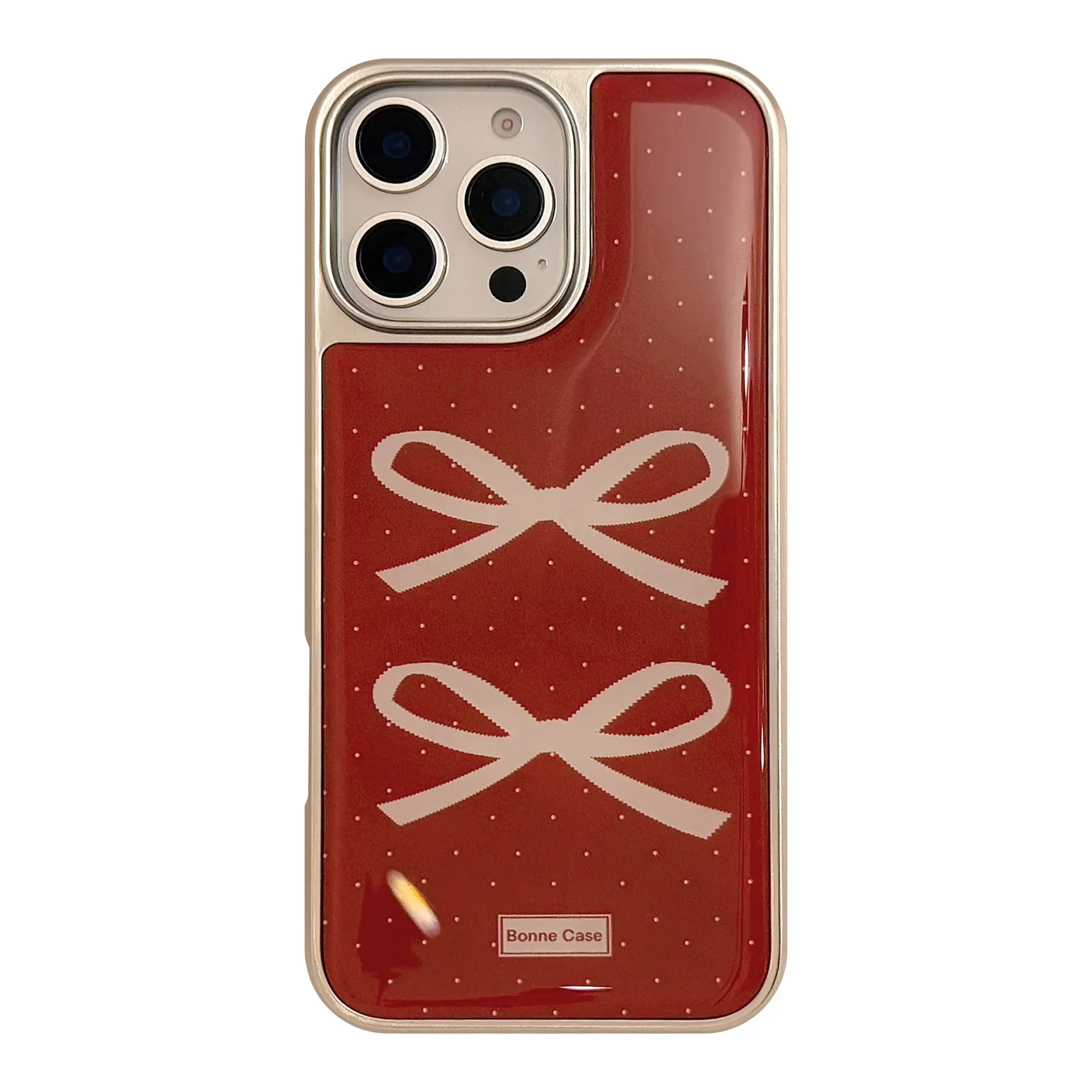 Coque de téléphone vintage avec nœud papillon rouge vin pour femmes et filles, étui de luxe mignon avec placage de dessin animé, goutte de colle, pour iPhone 16 15 14 13 Pro Max