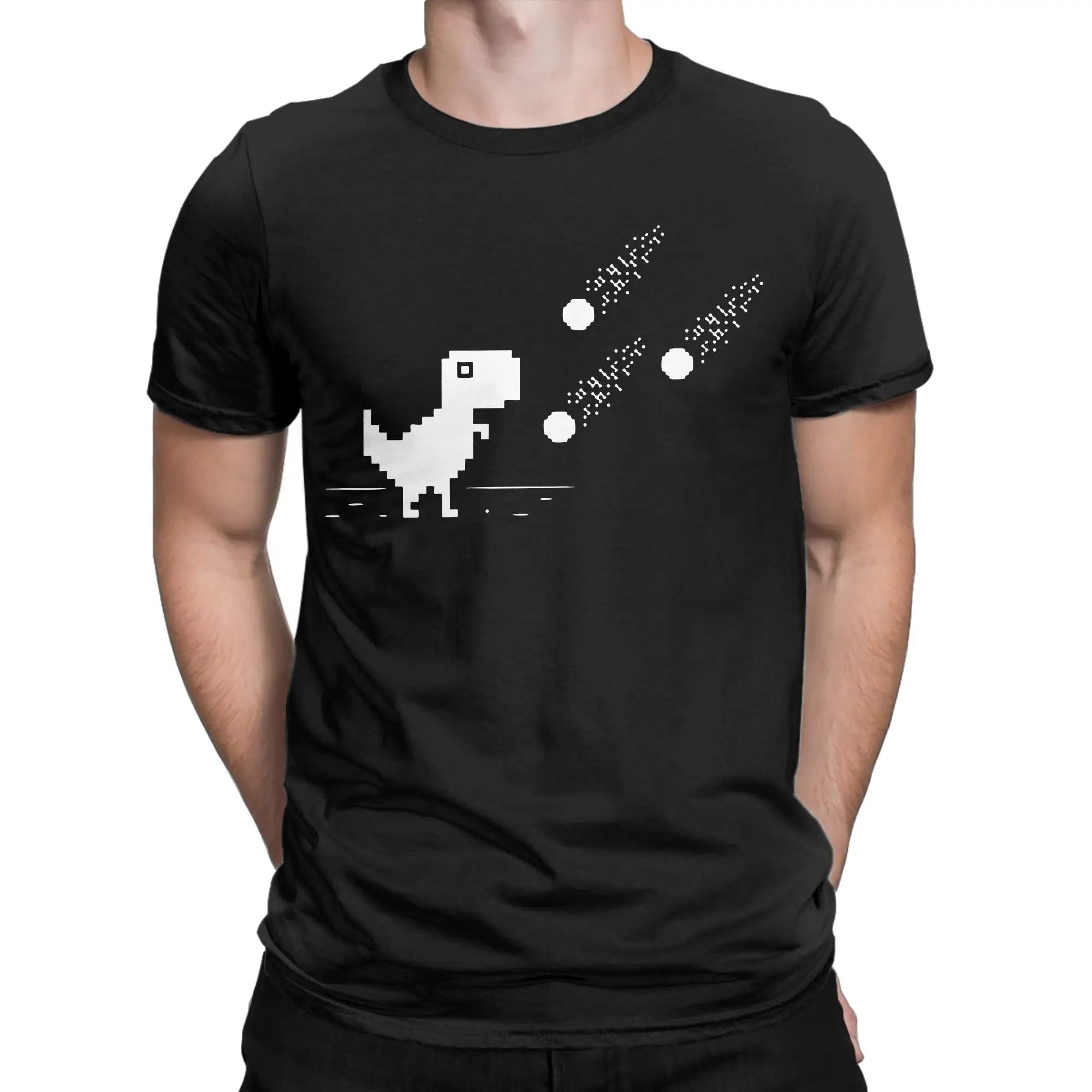 Aesthetic Offline Dino Meteor Tshirts Men Round Neck Short Sleeve Tops Shirts Programmer Dinosaur Cotton Summer Tops Shirts