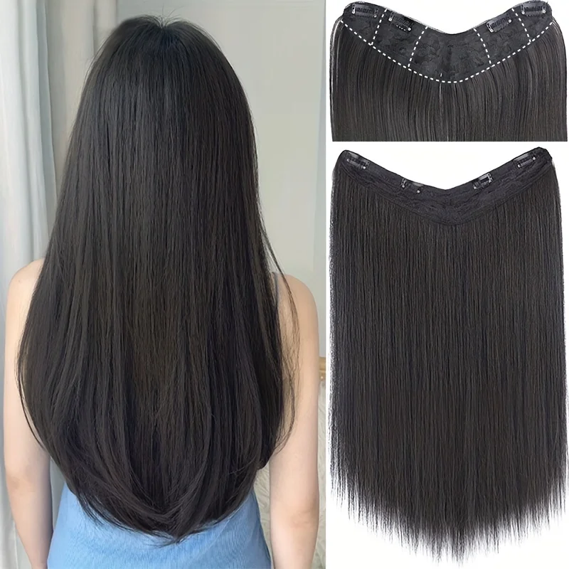 Synthetic Long Straight Hair Extensions with Clip In One Piece Perfect for Women's Hair Accessories Hair Clips Hair Accessories