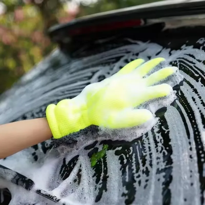 1/2Pcs Car Wash Gloves Microfiber Wipe Car Sponge Scratch Free Car Wash Cleaning Coral Velvet Double-Sided Cleaning Tool