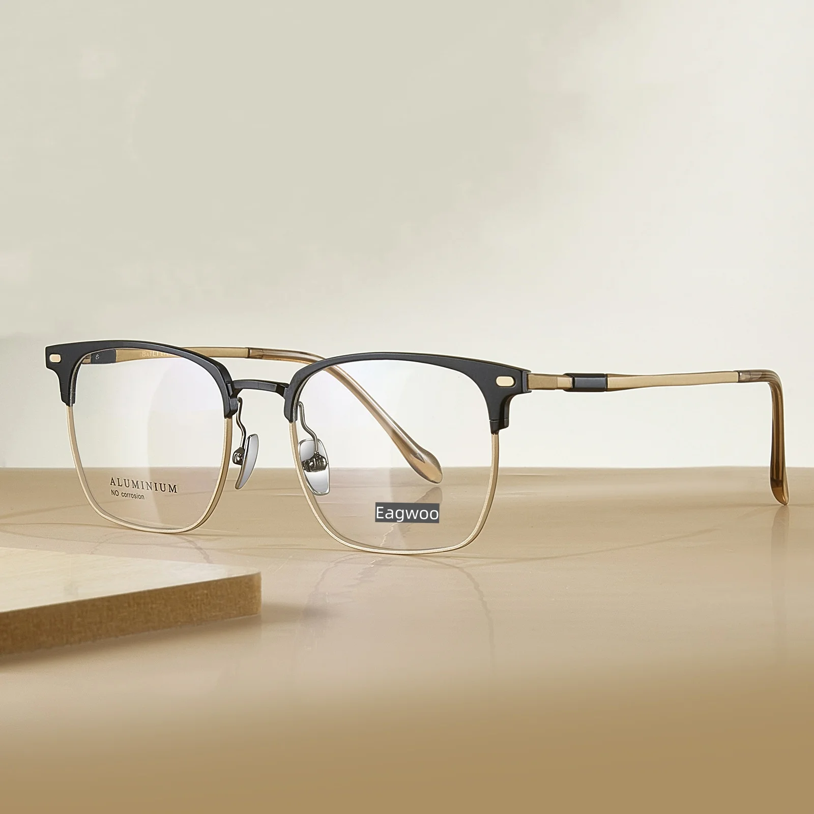 Aluminum Titanium Eyeglasses Full Rim Eyebrow Designed Optical Frame Prescription Spectacle Business Use Wide Face 150mm Wide