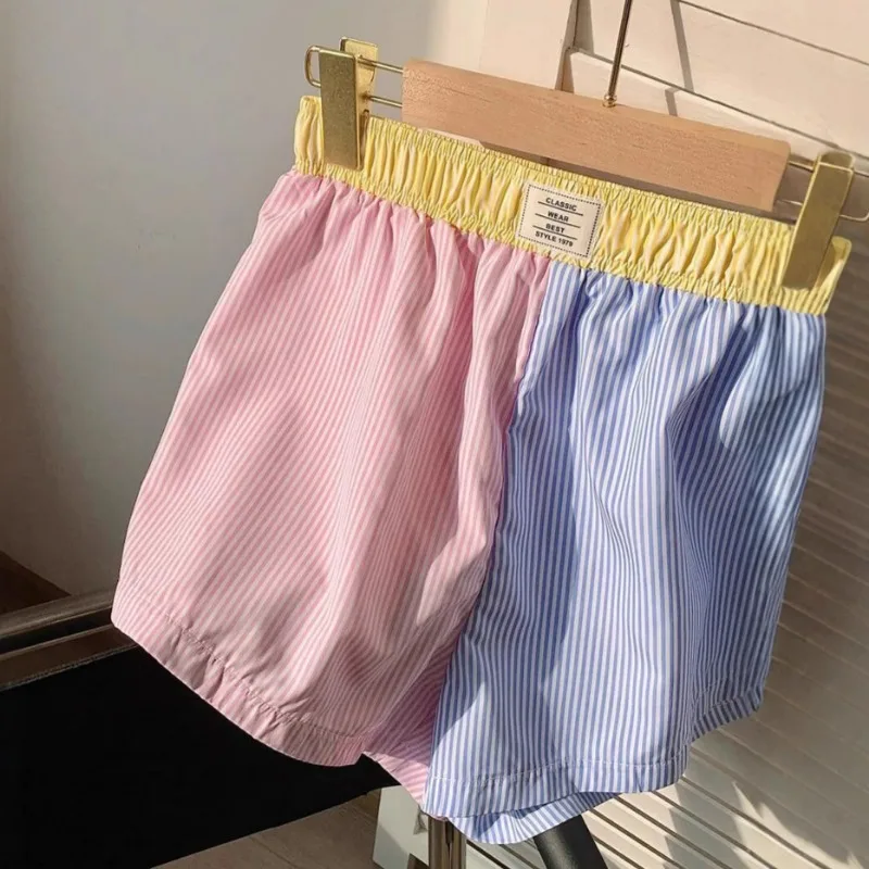 

Женские летние полосатые шорты с цветовыми блоками, свободные, повседневные, дышащие, для сна и отдыха