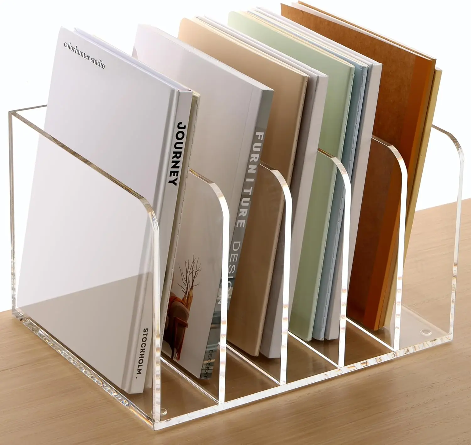 

Clear Acrylic File Organizer with 5 Compartments, Desktop Magazine Holder for Office Home Storage