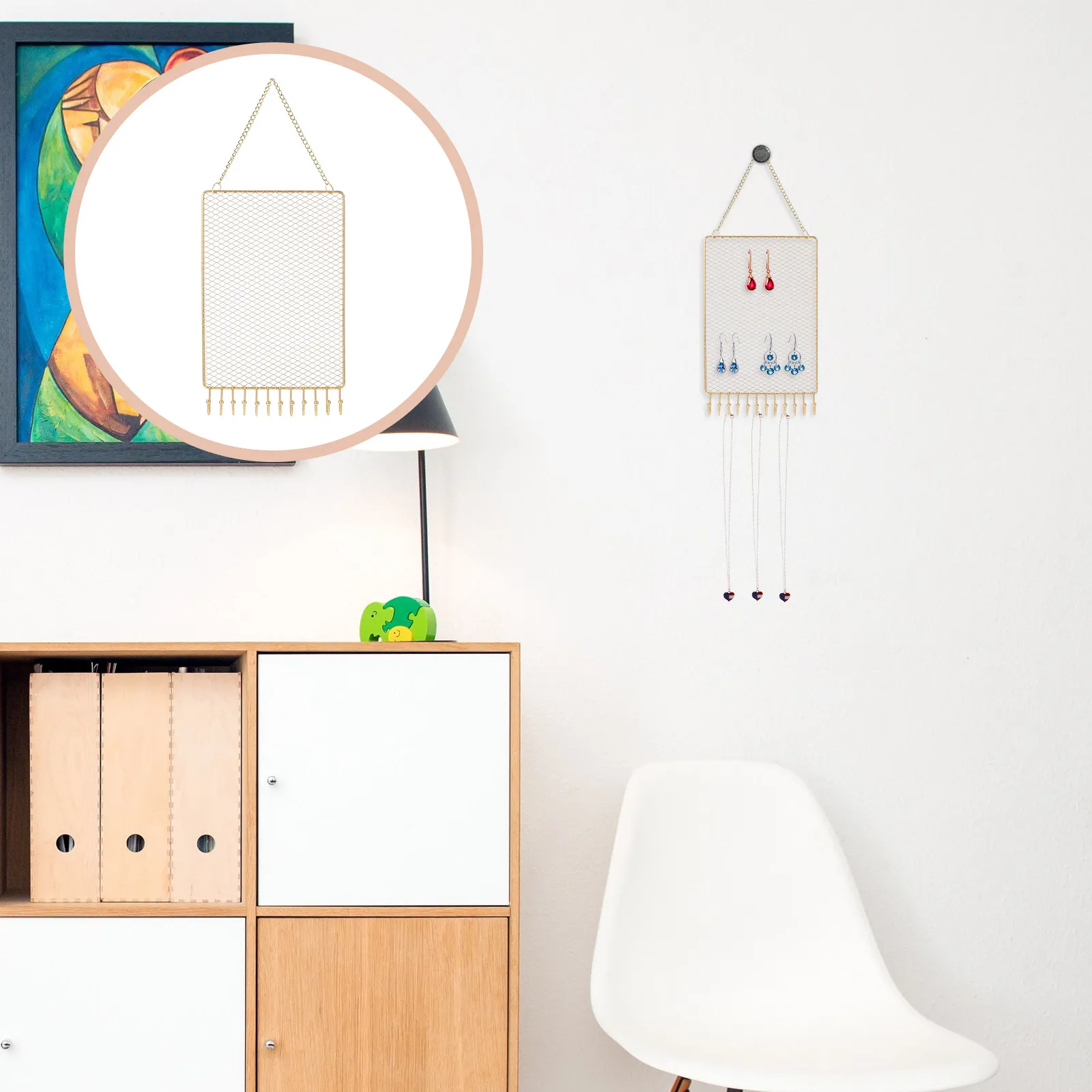 

Iron Jewelry Rack Wall Mounted Mesh Display Stand for Necklaces Earrings Organizing Home Store Gallery Trade Show Decorative